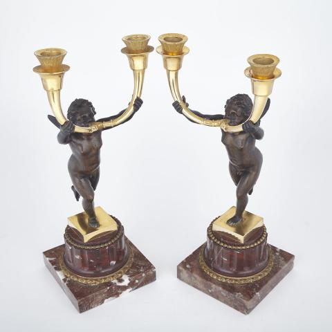 Appraisal: Pair of French Empire Style Gilt and Patinated Bronze Figural