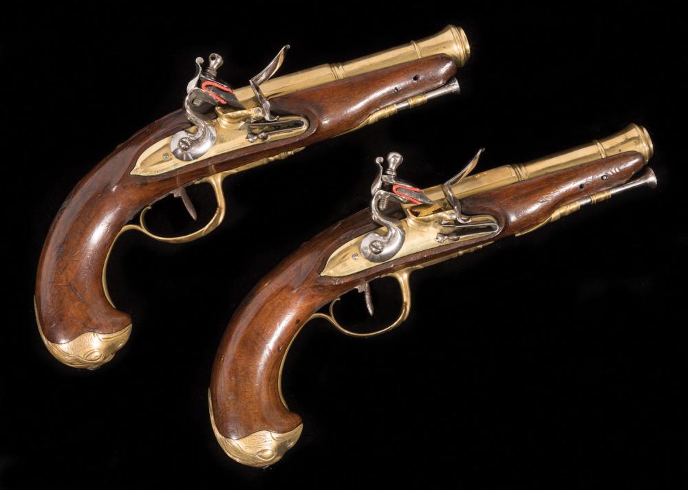 Appraisal: Pair of French -Bore Brass-Barreled Flintlock Pistols late th c