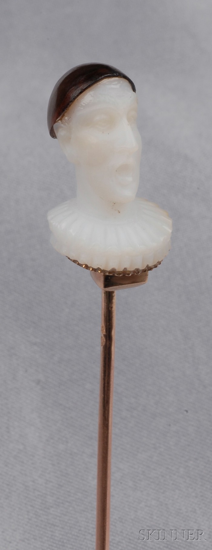 Appraisal: Antique kt Gold and Banded Agate Pierrot Stickpin France the