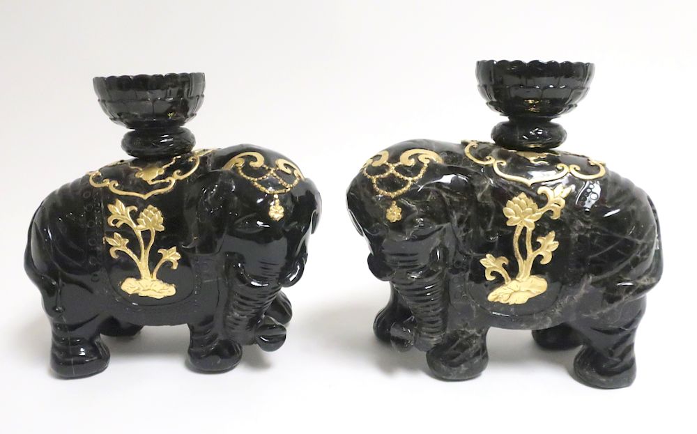 Appraisal: Pair of Black Jade Chinese Elephants These weigh pounds each