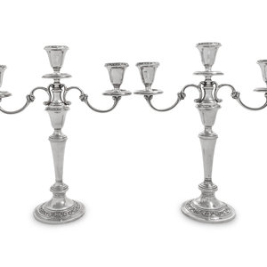 Appraisal: A Pair of American Silver Three-Light Candelabra Gorham Mfg Co