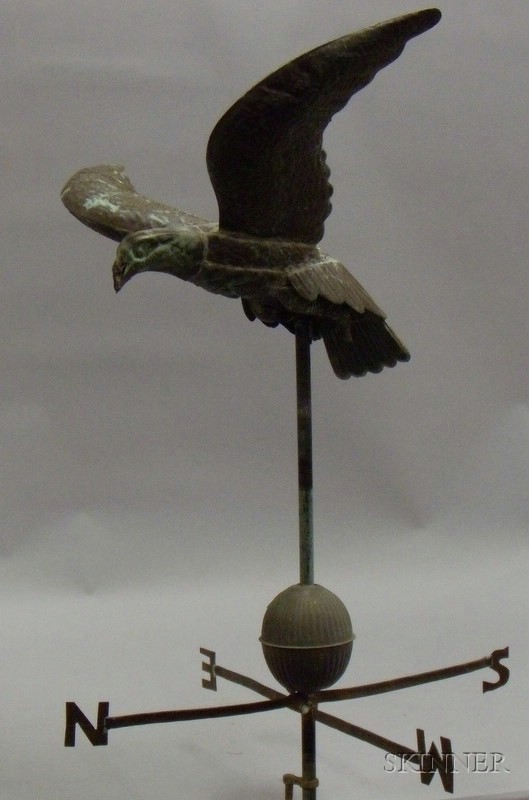 Appraisal: Patinated Molded Copper Seagull Weather Vane on stand with directionals