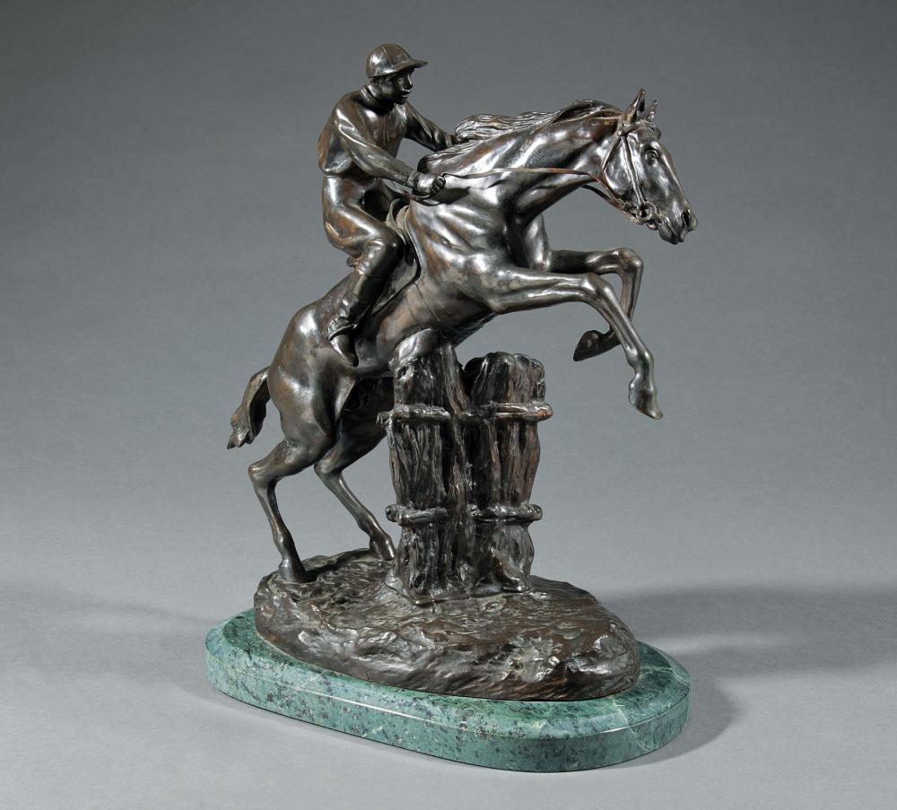 Appraisal: Patinated Metal Figural Group of a Jockey on a Horse