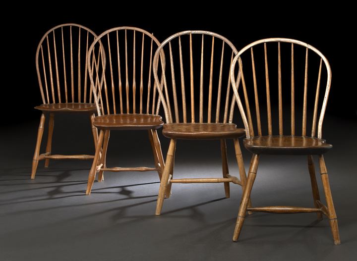 Appraisal: Harlequin Suite of Four American Elm Hoop-Back Windsor Chairs ca