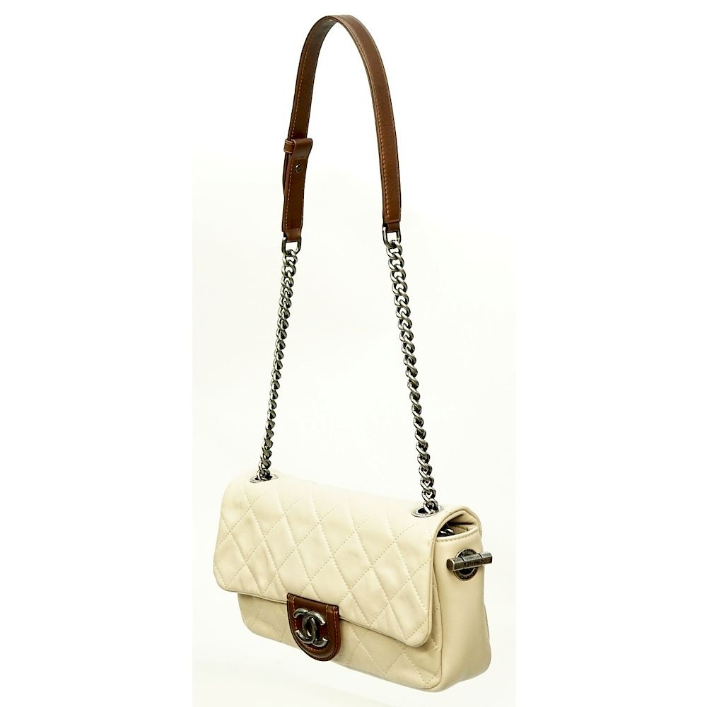 Appraisal: Chanel Beige Leather Rectangular Single Flap Bag Chanel Beige Leather