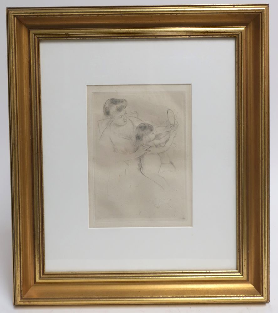 Appraisal: Mary Cassat - Amer Drypoint Etching Mother and child Looking