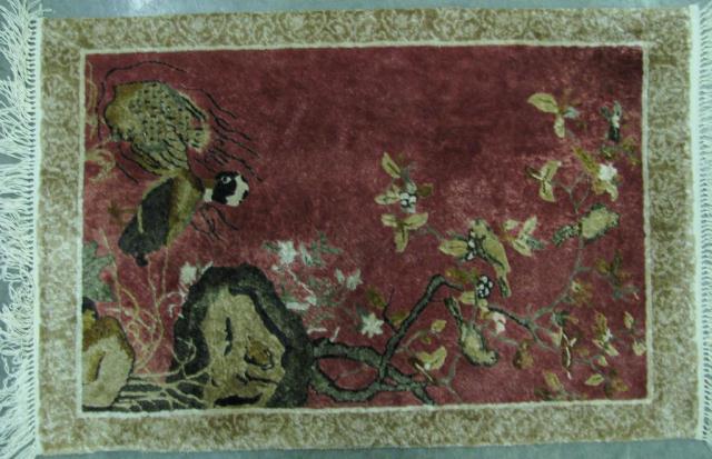 Appraisal: Vintage Chinese scenic mat approximately x depicting birds and flowering