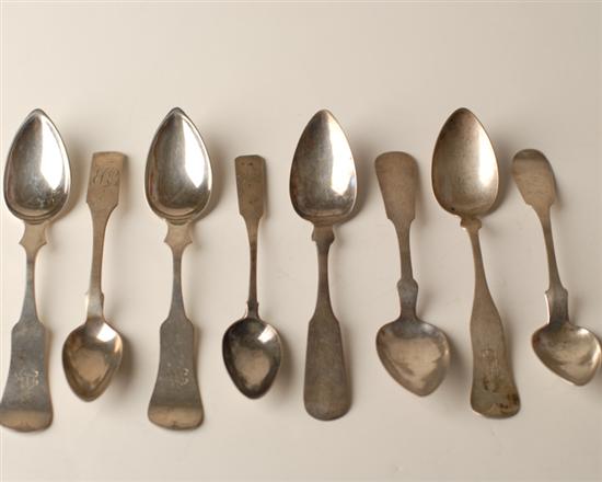 Appraisal: Eight Coin Silver Teaspoons by various makers most monogrammed standard