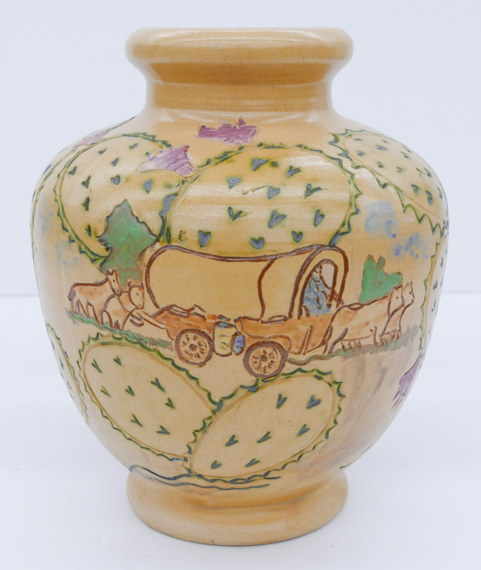 Appraisal: UND North Dakota ''Cactus and Wagon'' Pottery Vase ''x ''