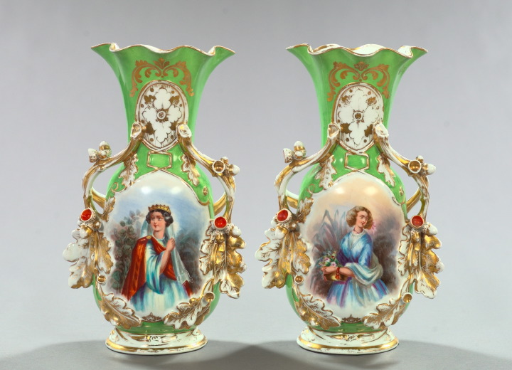 Appraisal: Pair of Franco-Bohemian Two-Handled Porcelain Vases third quarter th century