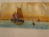 Appraisal: Two watercolours titled 'Boats on the coast' signed indistinctly x