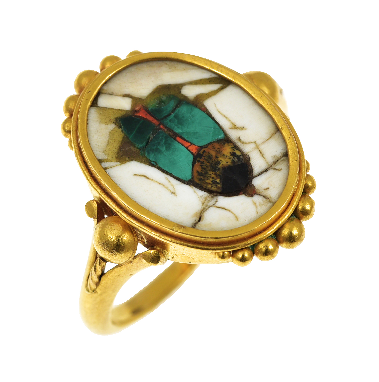 Appraisal: A VICTORIAN PIETRA DURA RING The oval panel depicting a