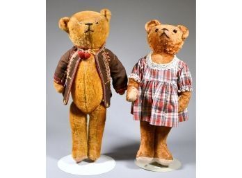 Appraisal: Two dressed apricot mohair bears both with black thread stitching