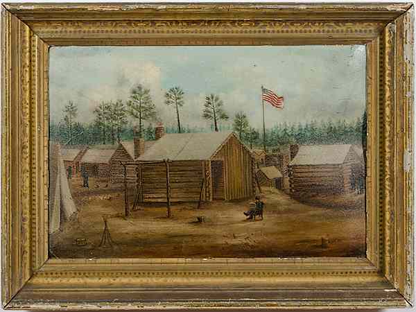 Appraisal: Civil War Camp Scene Oil on Canvas th century oil