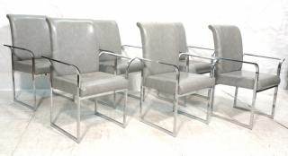 Appraisal: Set Gray Vinyl Chrome Modern Dining Chairs Mil Set Gray