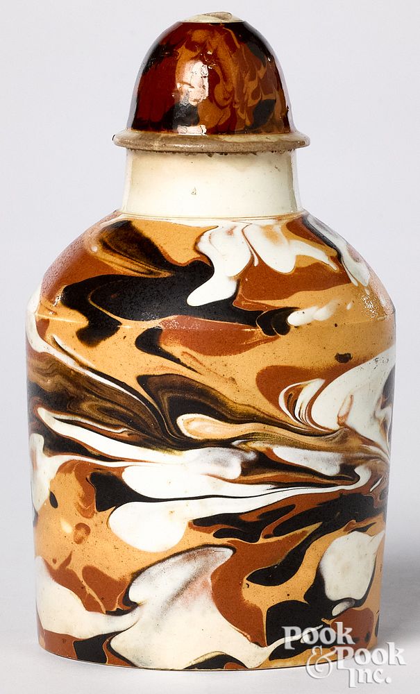 Appraisal: Mocha tea caddy Mocha tea caddy with marbleized glaze h