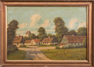 Appraisal: H Borrio Continental Village Scene early th c oil on