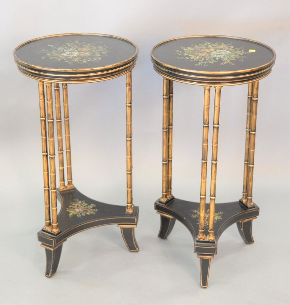 Appraisal: Pair contemporary circular side tables with painted tops ht dia