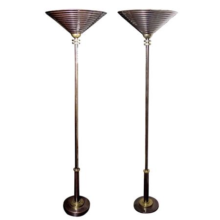 Appraisal: Pair of Art Deco Style Patinated-Metal and Brass Torcheres Estimate