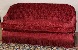 Appraisal: Moderne red velvet upholstered sofa Moderne red velvet upholstered sofa