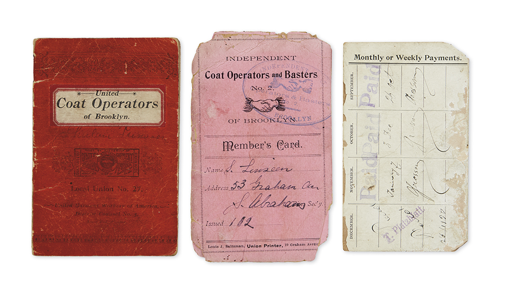 Appraisal: JUDAICA Yiddish-English union dues cards issued to a Brooklyn tailor