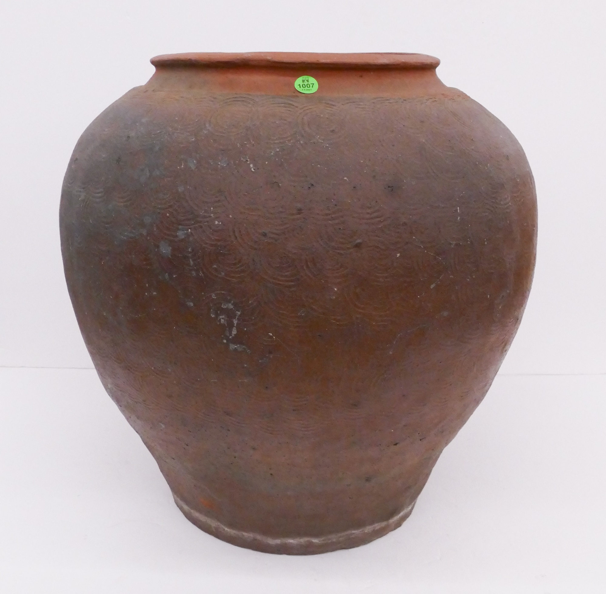 Appraisal: Meiji Japanese Large Red Jar with Circle Design- ''- crack