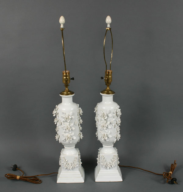 Appraisal: Pair blanc de chine porcelain lamps applied florals and swags