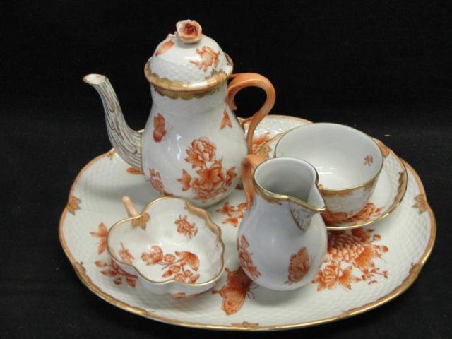 Appraisal: HEREND Service for One Nice peach color tray coffee sugar