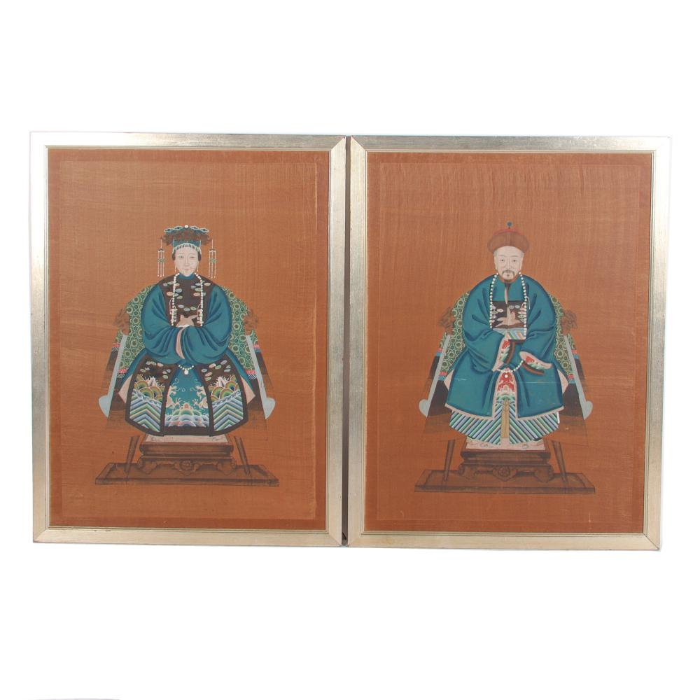 Appraisal: TWO CHINESE ANCESTOR EMPRESS AND EMPEROR PAINTINGS WITH AUSPICIOUS IMAGES