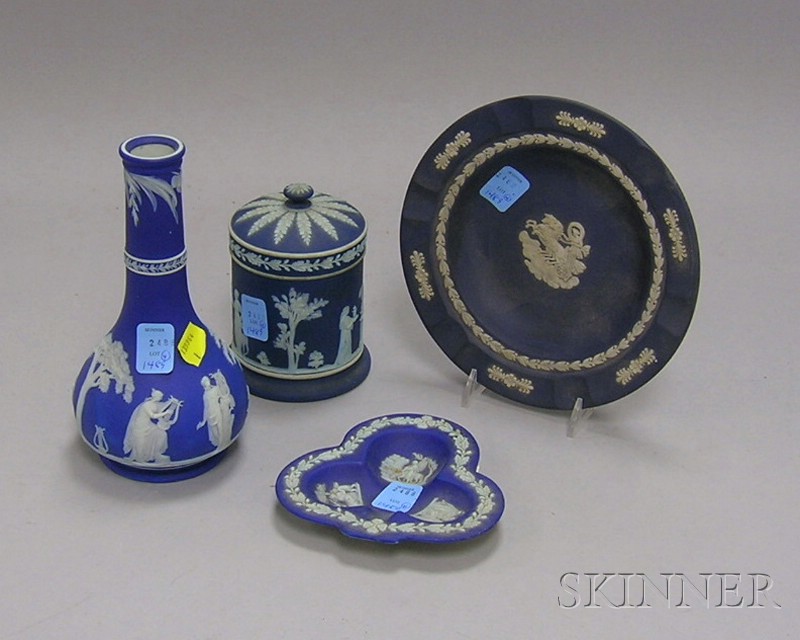 Appraisal: Four Wedgwood Dark Blue Jasper Items ornamented with white Classical