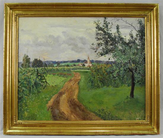 Appraisal: EDMUND QUINCY American - RURAL LANDCAPE WITH DISTANT CHURCH oil