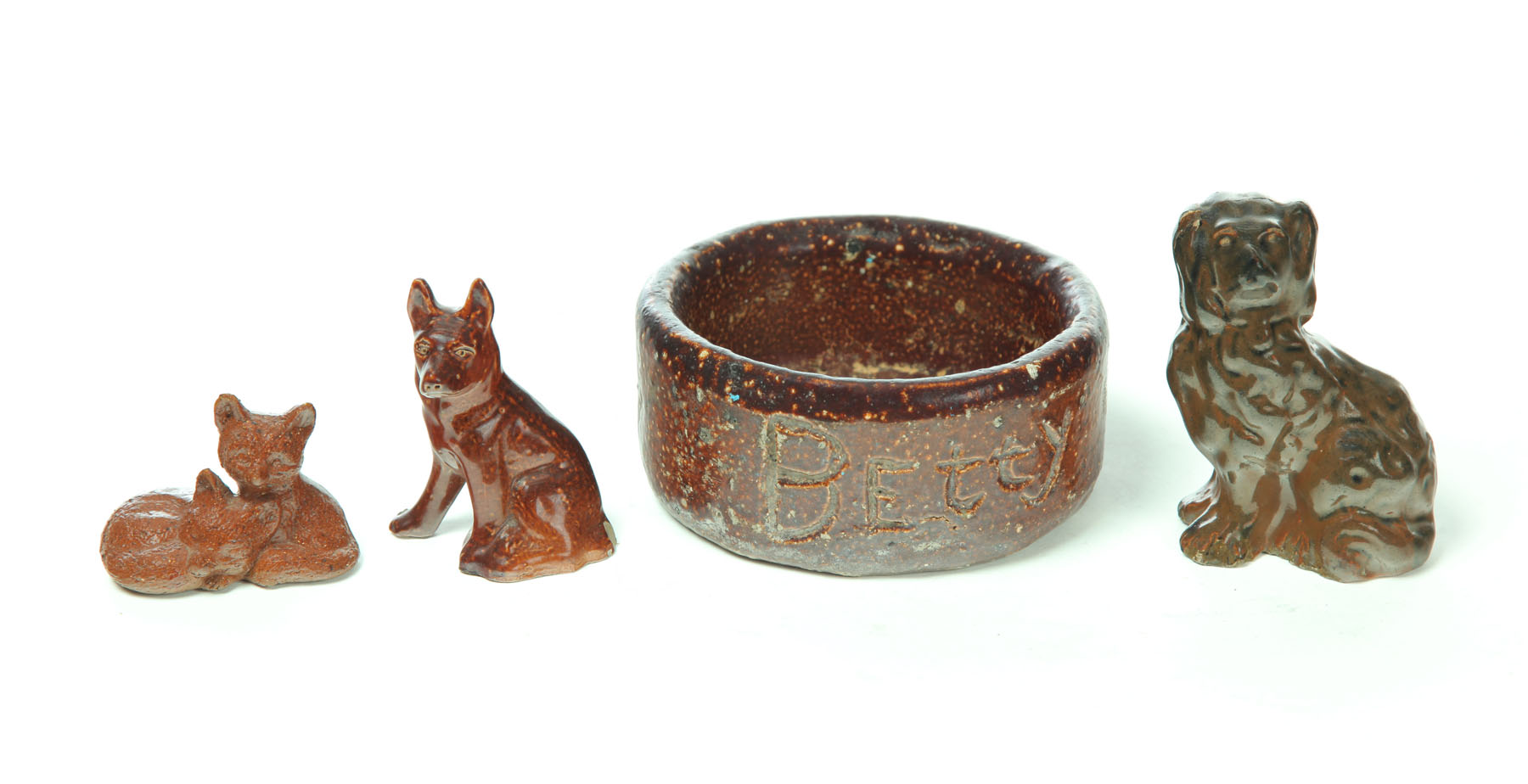 Appraisal: SEWERTILE BOWL AND THREE ANIMAL FIGURES Ohio early th century