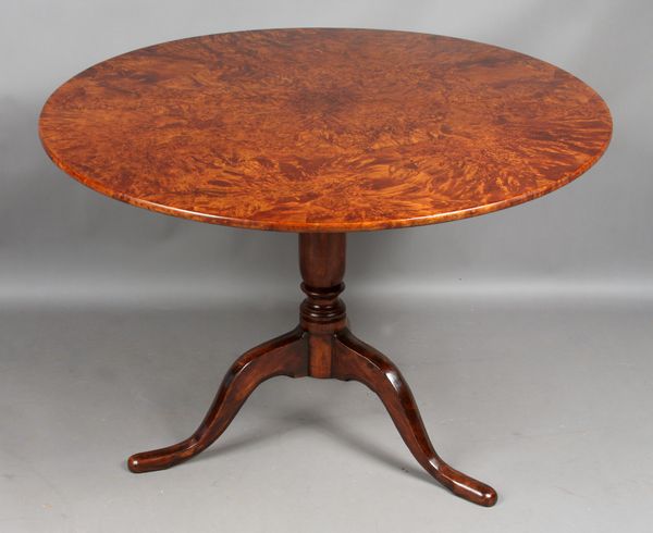 Appraisal: th Century Georgian-style circular tilt-top burl walnut table with tripod