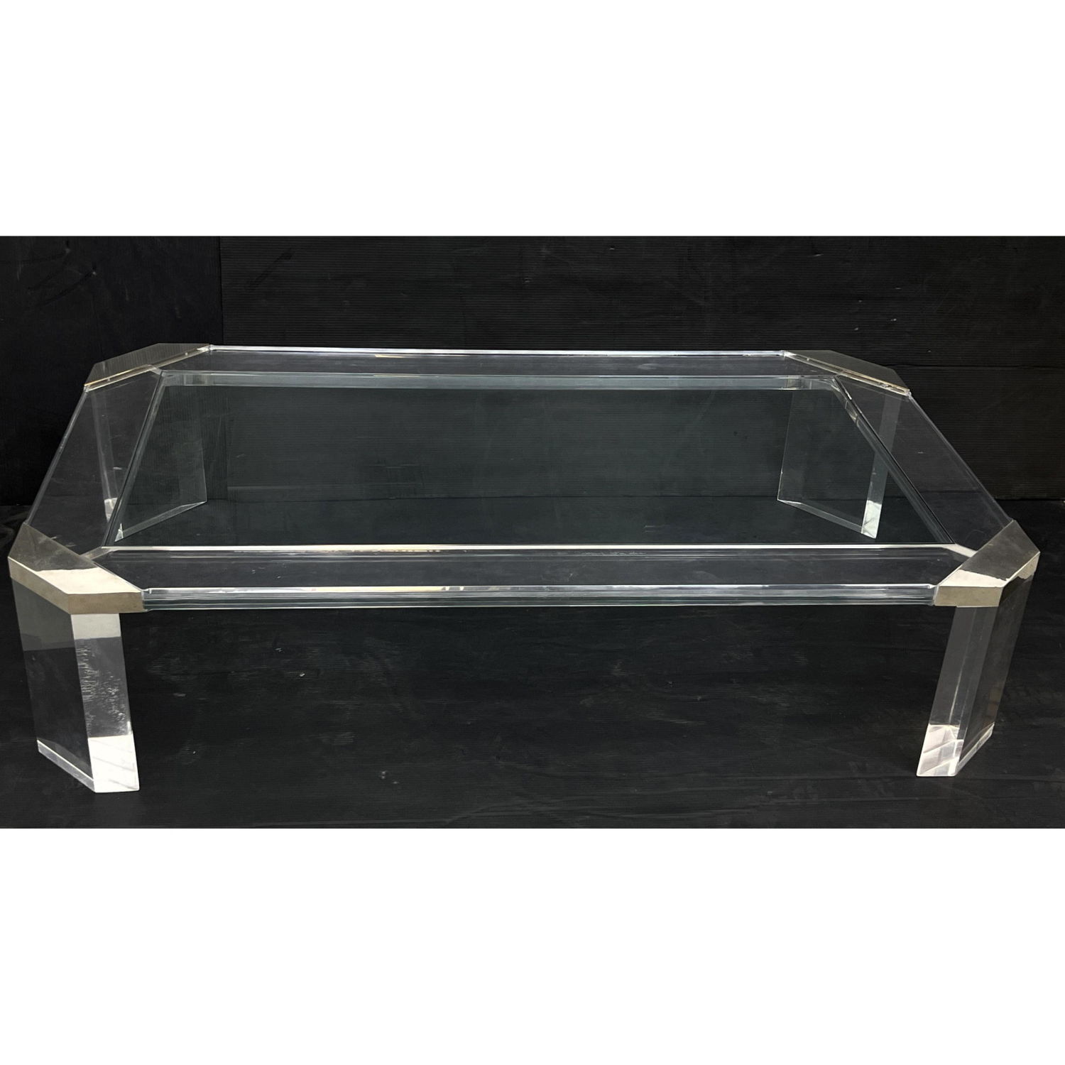 Appraisal: Massive lucite and chrome coffee cocktail table Inset Glass Dimensions