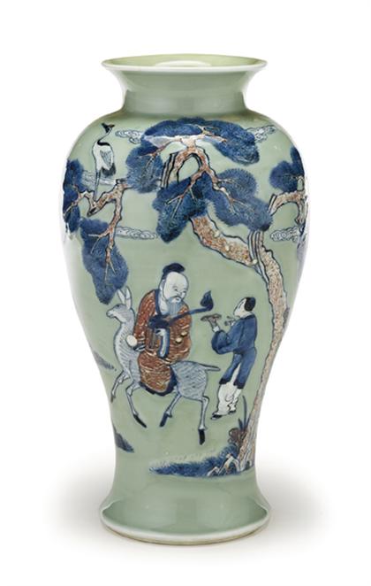 Appraisal: Rare Chinese blue copper-red and celadon glazed porcelain vase kangxi