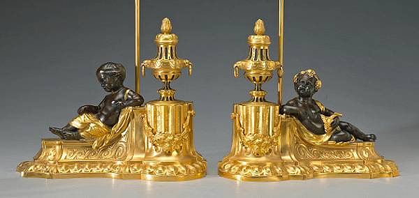 Appraisal: A pair of Louis XV style gilt and patinated bronze