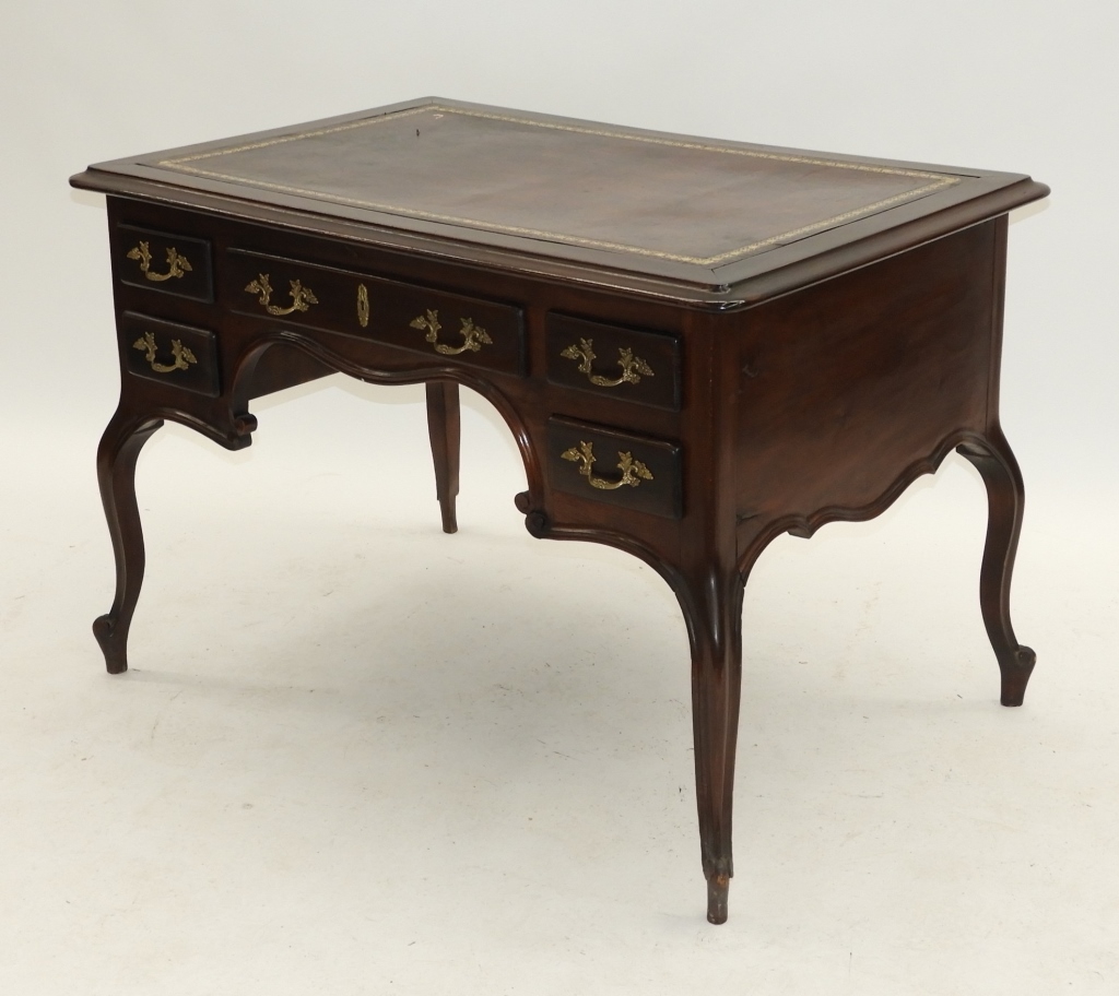 Appraisal: FRENCH COUNTRY FRUITWOOD LEATHER TOP DESK France th CenturyBeveled top