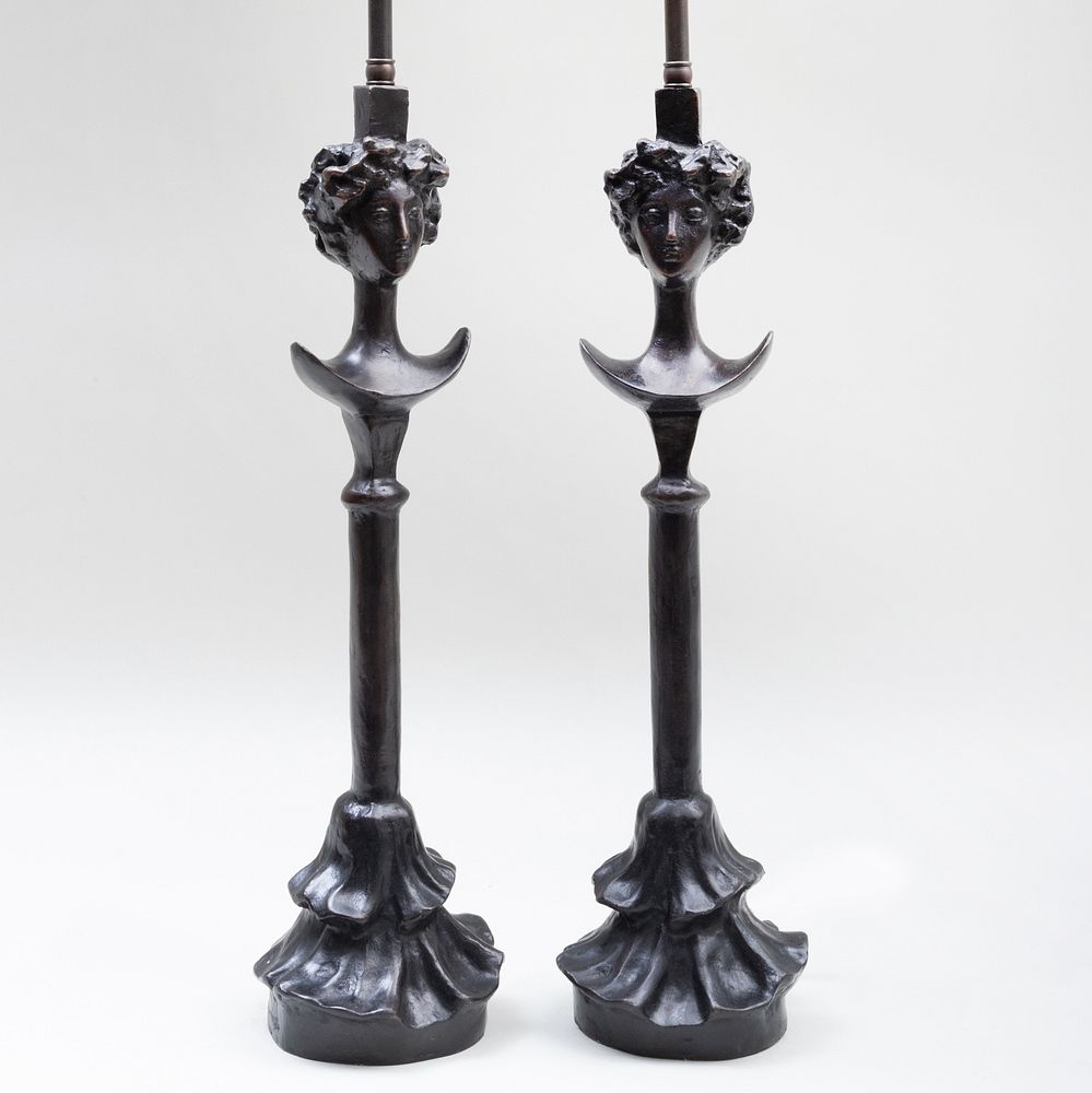 Appraisal: Pair of Painted Bronze Figural Table Lamps After a Model