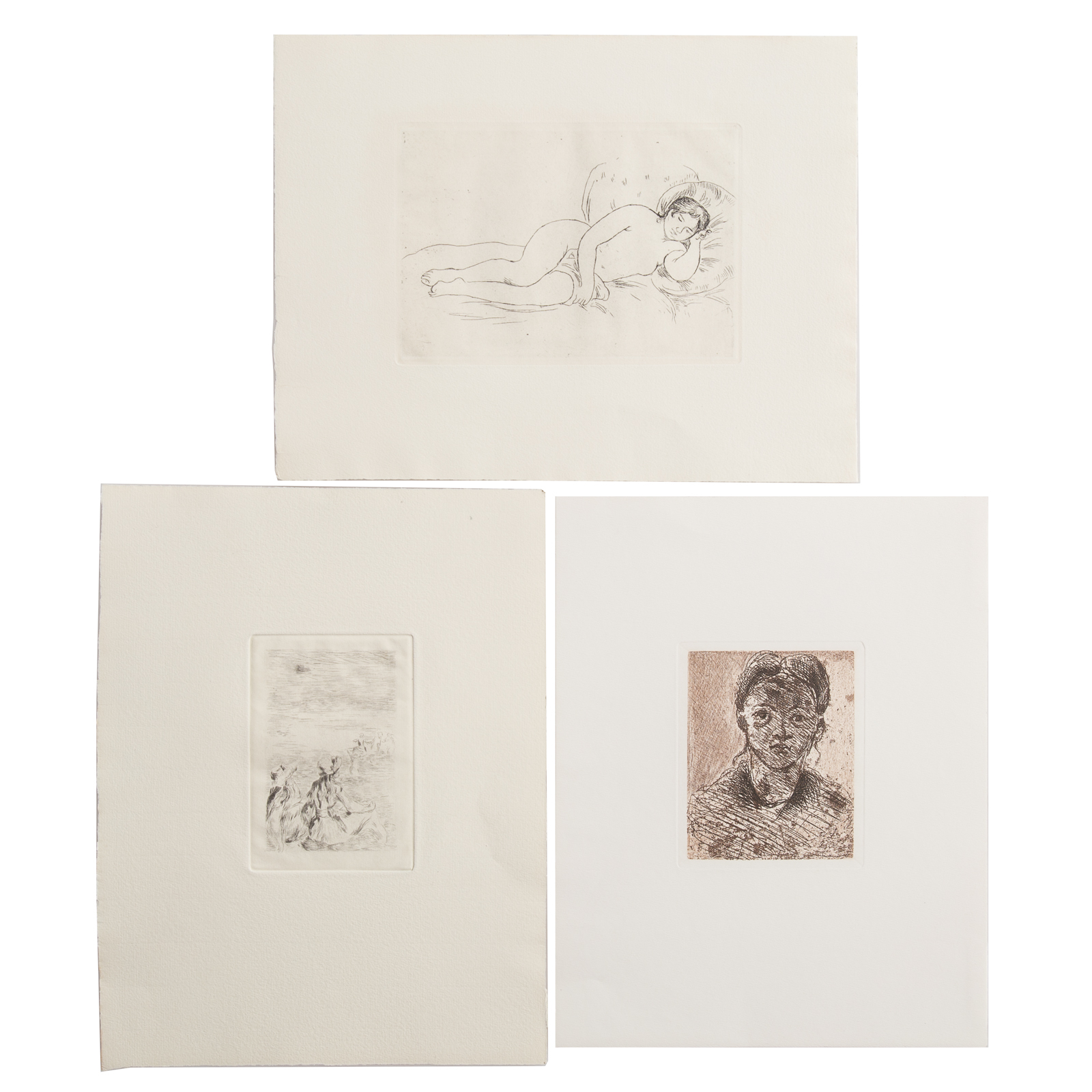 Appraisal: RENOIR AND CEZANNE THREE RESTRIKE ETCHINGS Pierre Auguste Renoir French