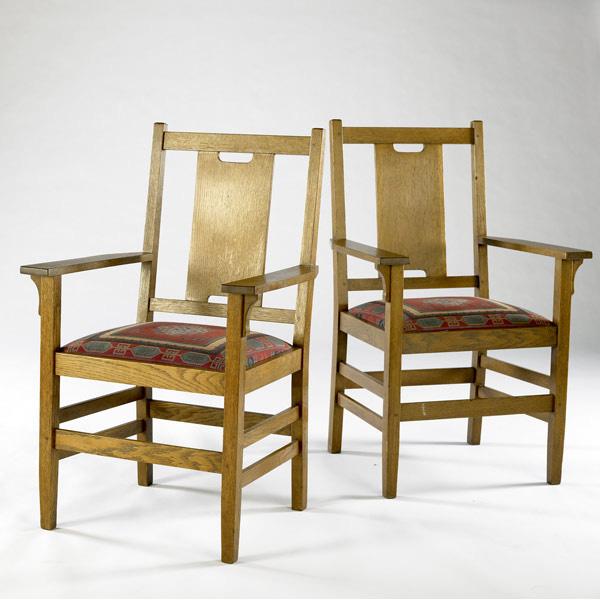 Appraisal: GUSTAV STICKLEY Pair of H-Back armchairs no with drop-in seats