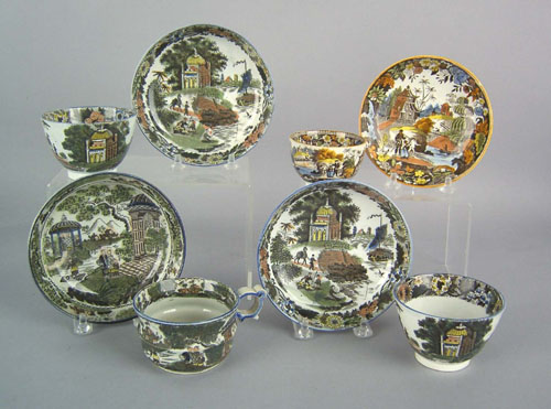 Appraisal: Four Salopian cups and saucers ca with chinoiserie decoration