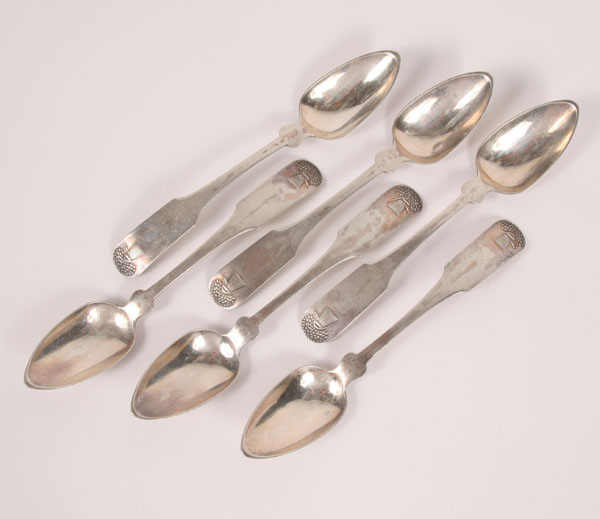 Appraisal: Lot of coin silver teaspoons spoons with embossed harvest pattern