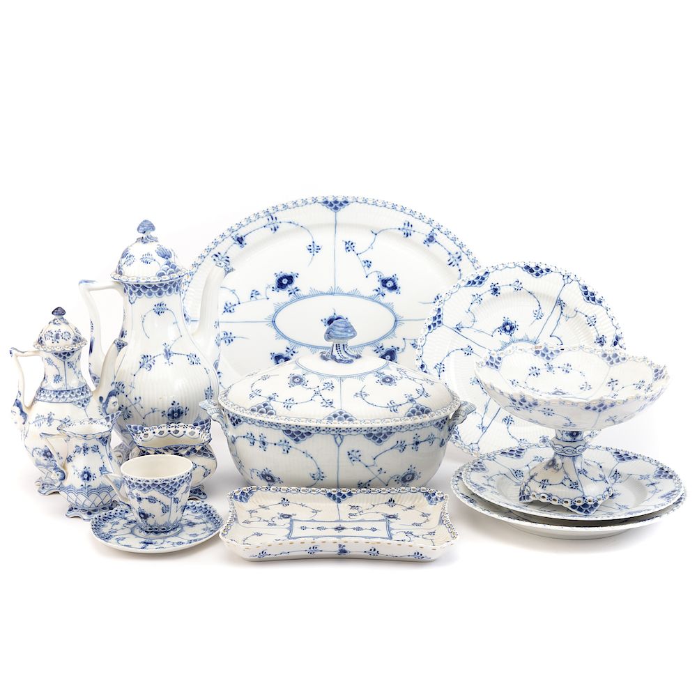 Appraisal: Royal Copenhagen Blue Fluted Full Lace China -piece partial dinner