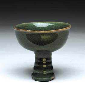 Appraisal: SONG YUAN CELADON STEM CUP Very finely crackle-glazed Chinese Song