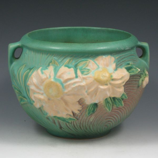 Appraisal: Roseville green Peony jardiniere Marked Roseville USA - Flake and