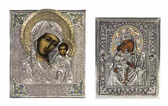 Appraisal: Two Eastern European Oklad and Enamel Icons each of rectangular