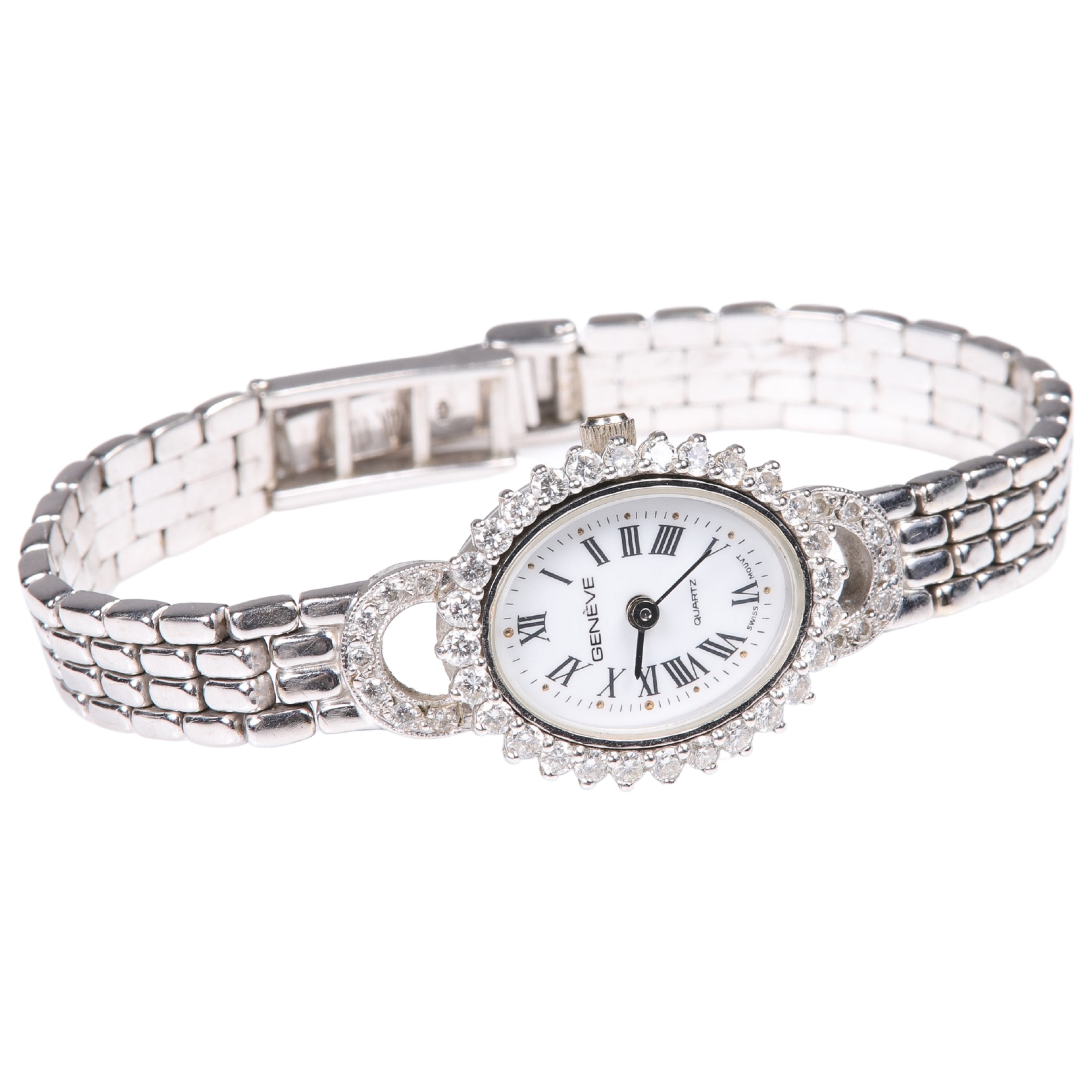 Appraisal: K White gold diamond ladies watch Geneve quartz movement with