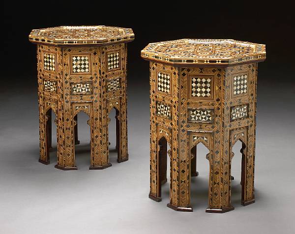 Appraisal: A pair of Levantine shell and bone inlaid parquetry tables