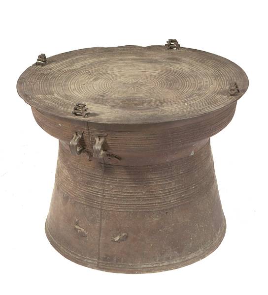 Appraisal: A Tibetan bronze rain drum height in diameter in