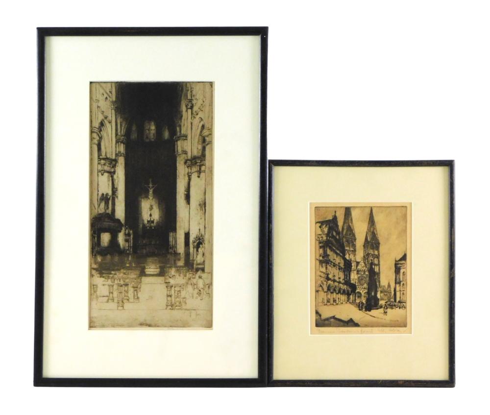 Appraisal: TWO FRAMED CATHEDRAL ETCHINGS INCLUDING ONE BY DAVID YOUNG CAMERON